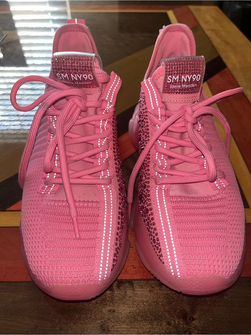 Steve Madden SM NY90 Pink Sequin Knit Women's Sneakers